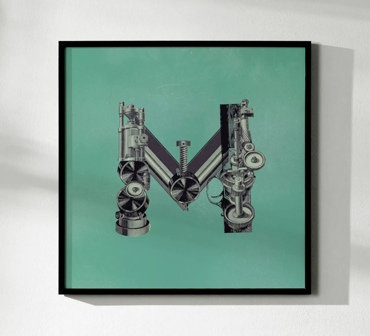 Steampunk Alphabet Letter M poster con telaio in alluminio da Birgit Palma