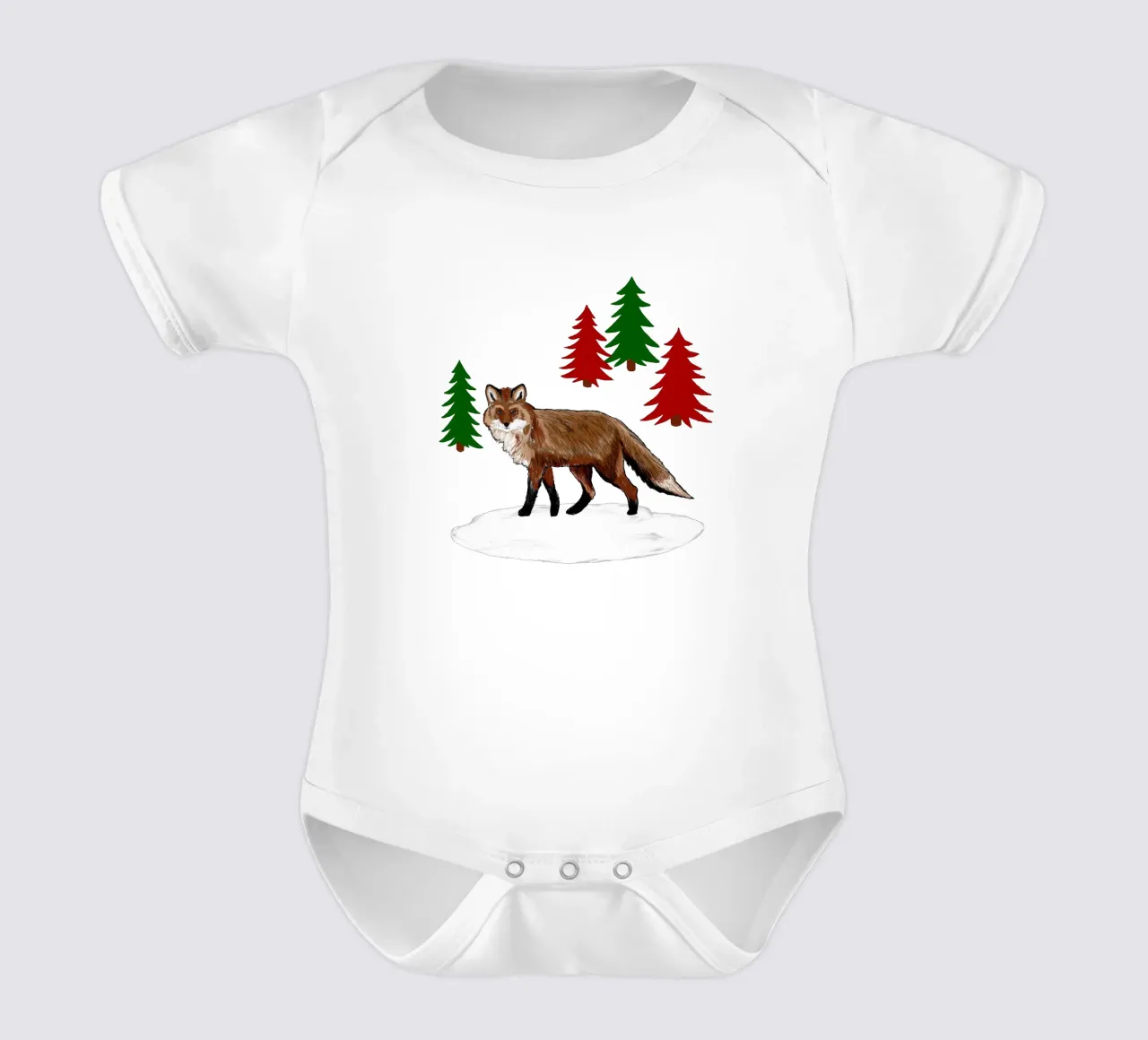 Xmas Brown Fox short-sleeve baby romper by Orara Studio