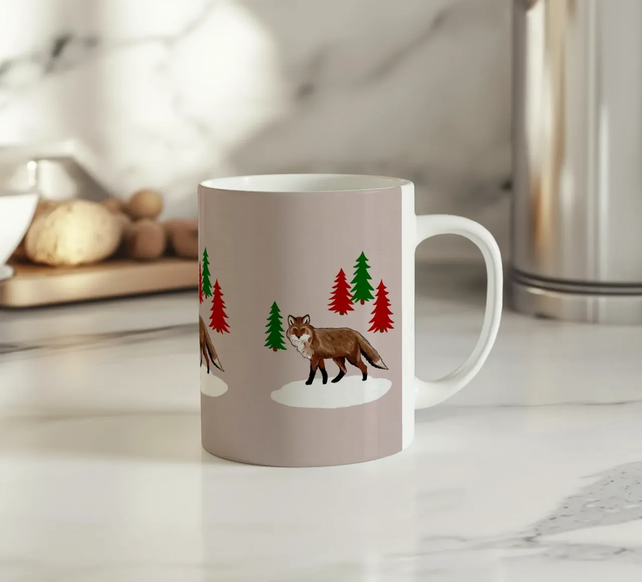 Xmas Brown Fox ceramic mug by Orara Studio