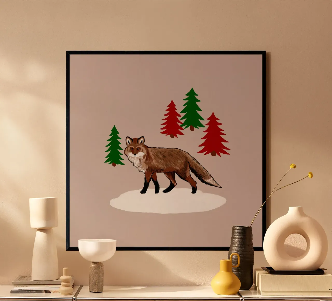 Volpe marrone di Natale poster con telaio in alluminio da Orara Studio
