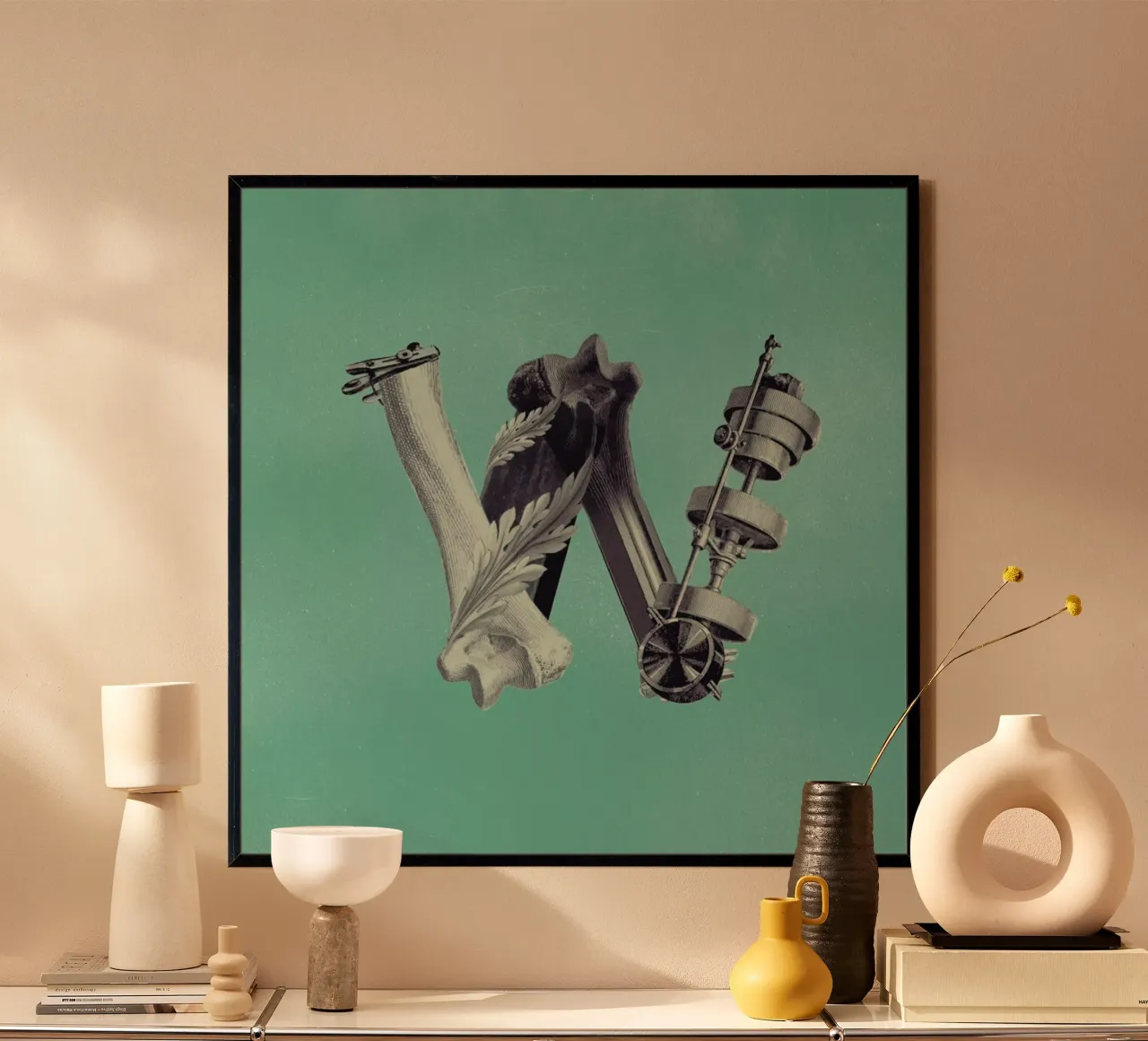 Steampunk Alphabet Letter W poster con marco de aluminio de Birgit Palma