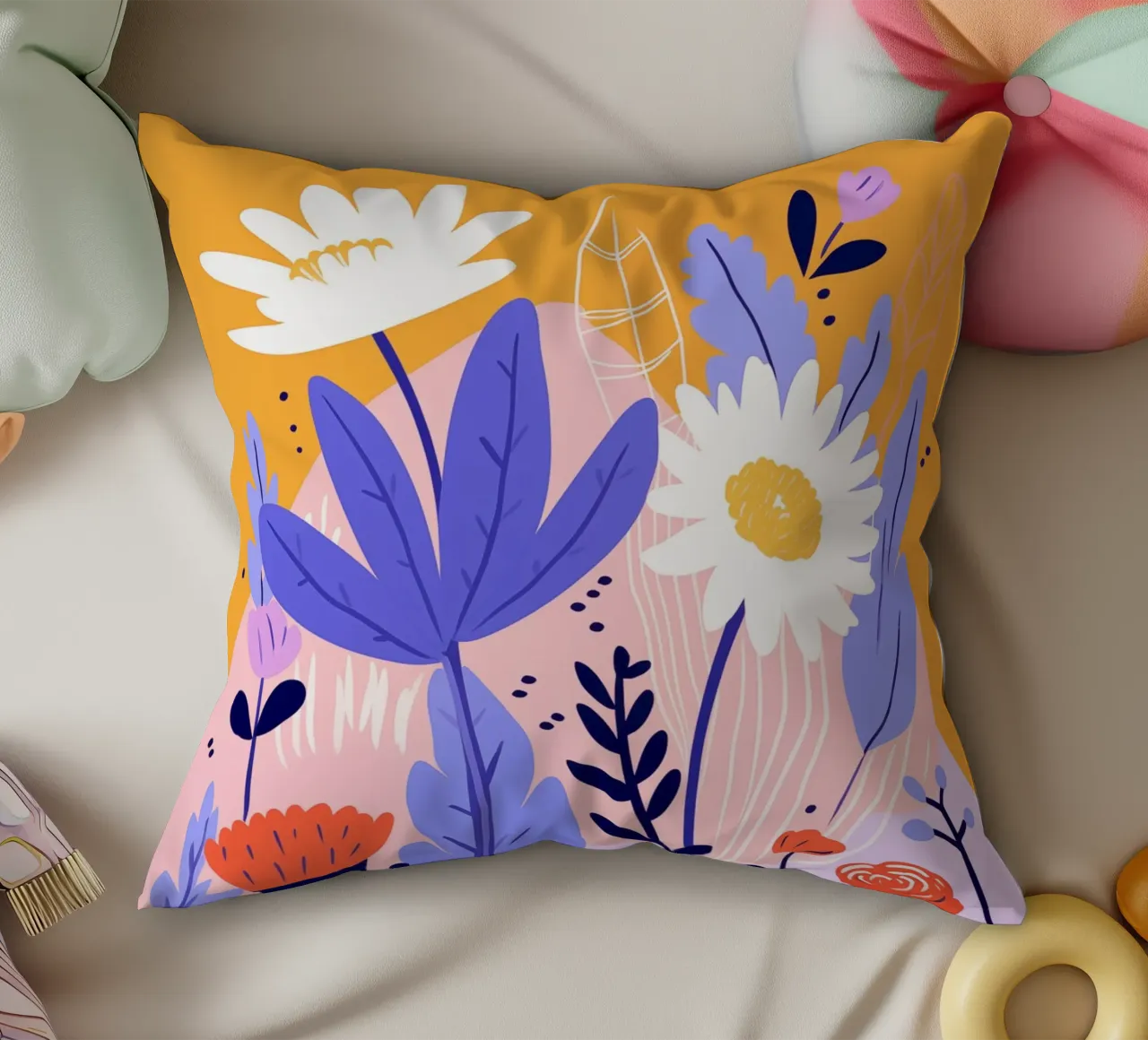 Flowers and leaves decorative cushion by LisaArtes