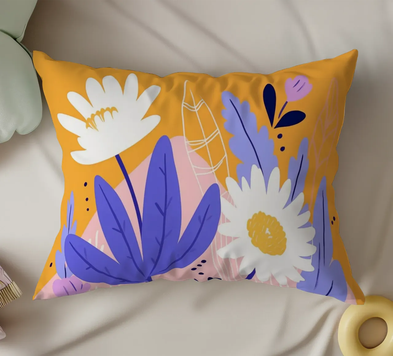 Flowers and leaves decorative cushion by LisaArtes