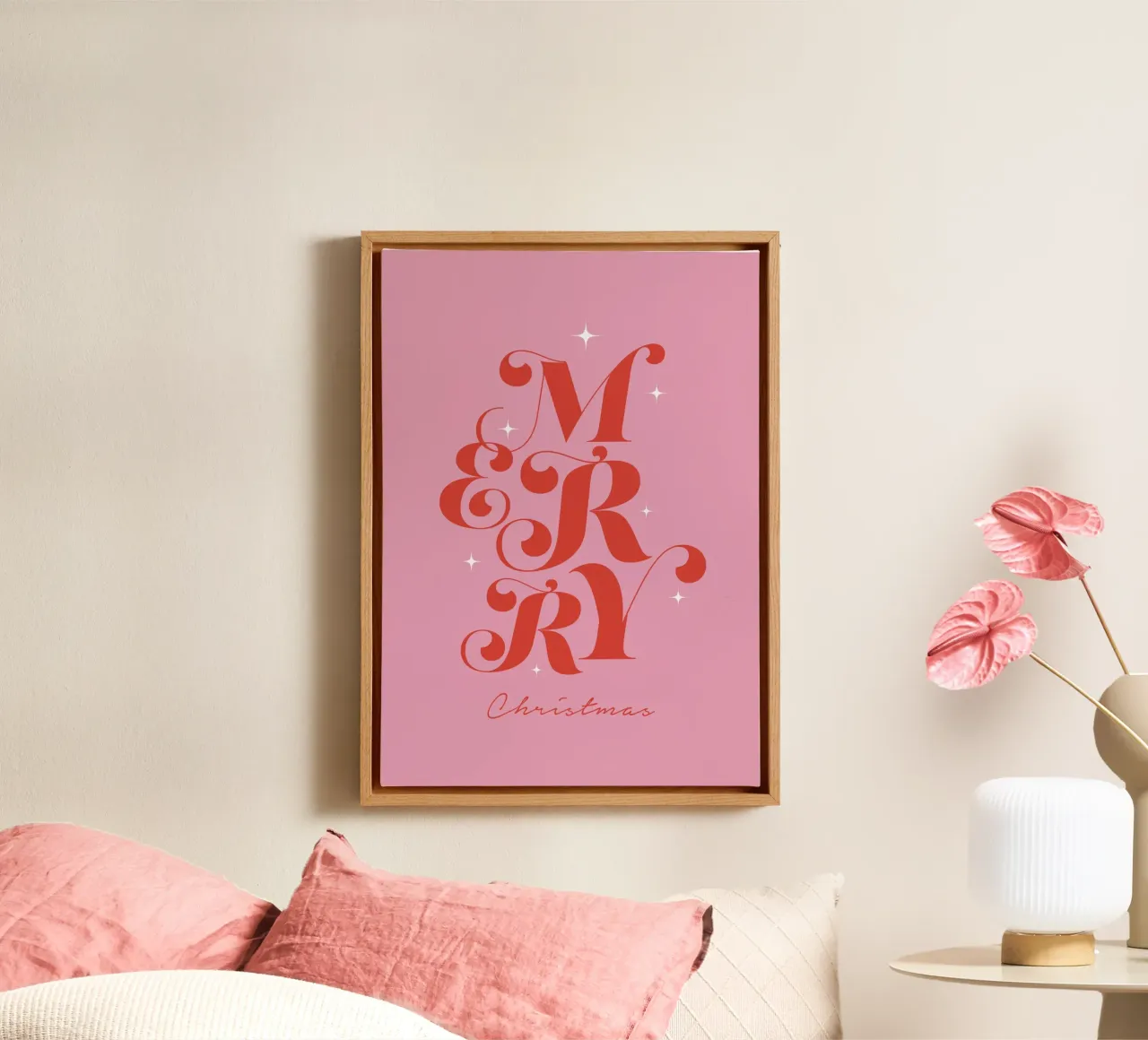 Vrolijk kerstfeest print canvas met Baklijst van Ayleen