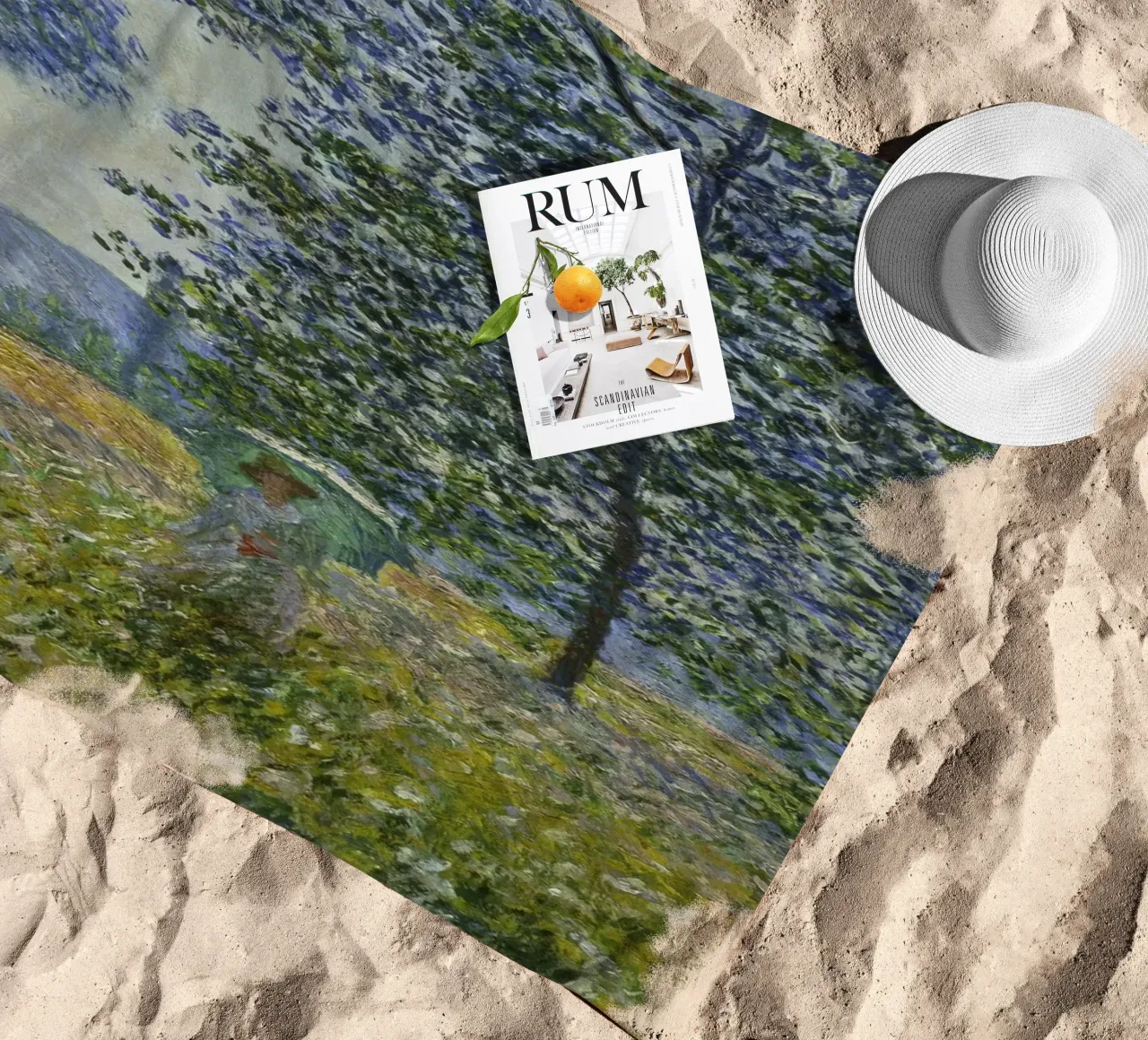 Monet - Fields in Spring beach towel by ARTOTHEK