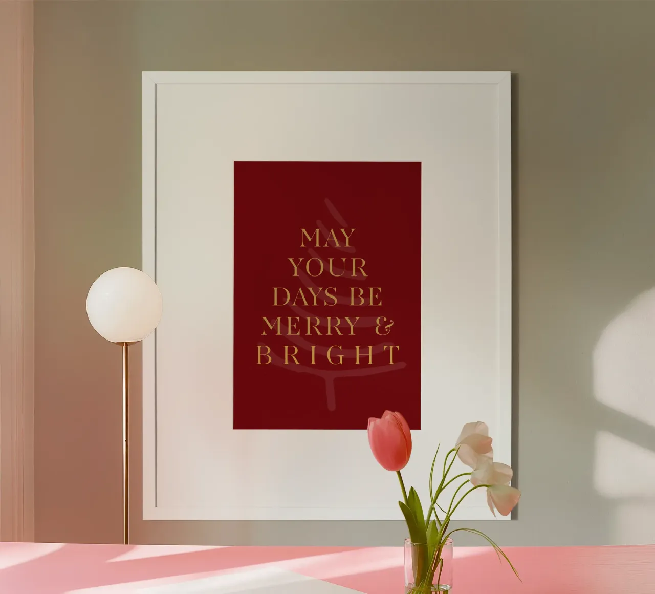 Stampa natalizia "May Your Days Be Merry & Bright" (I giorni siano felici e luminosi) poster con telaio in alluminio da Ayleen