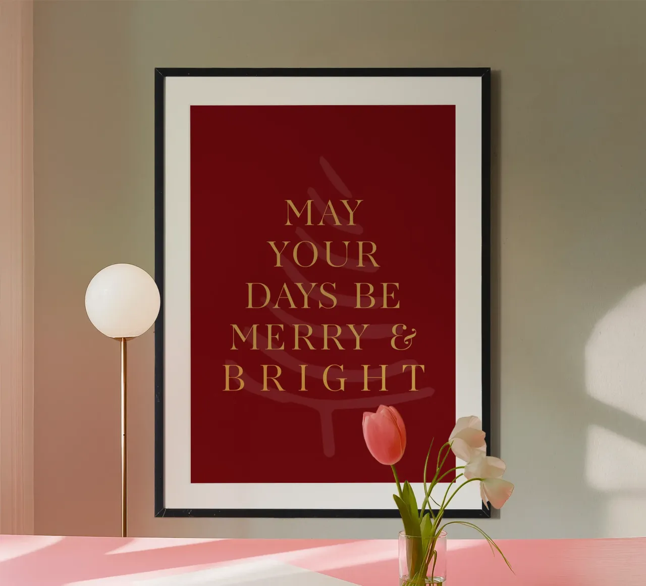Stampa natalizia "May Your Days Be Merry & Bright" (I giorni siano felici e luminosi) poster con telaio in alluminio da Ayleen