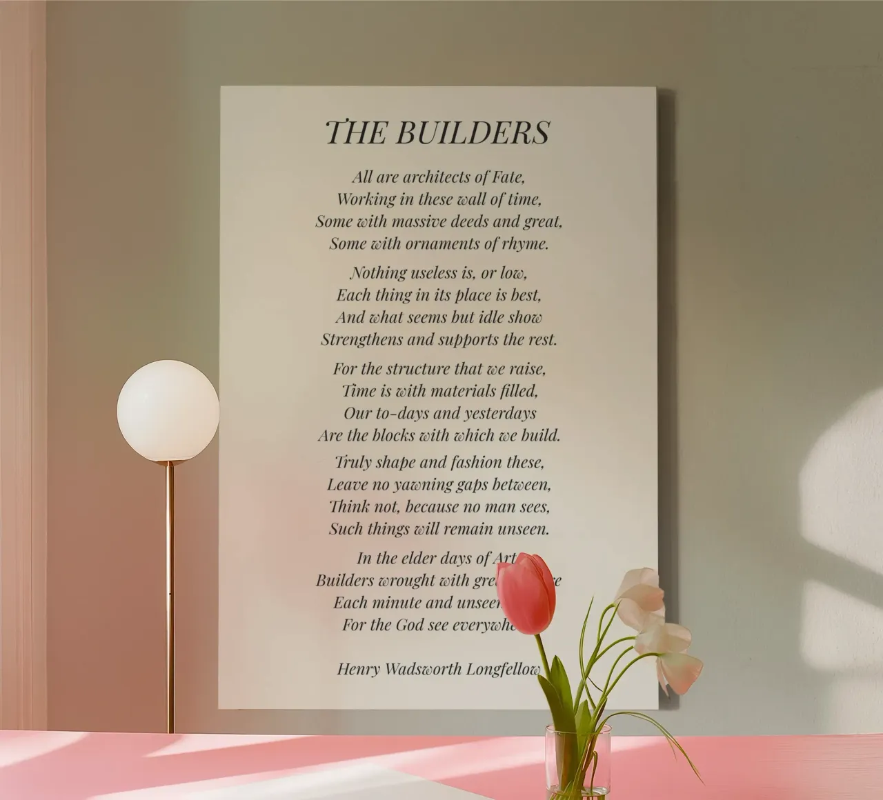 El poema de los constructores lienzo con Marco flotante de Paigaam Studio