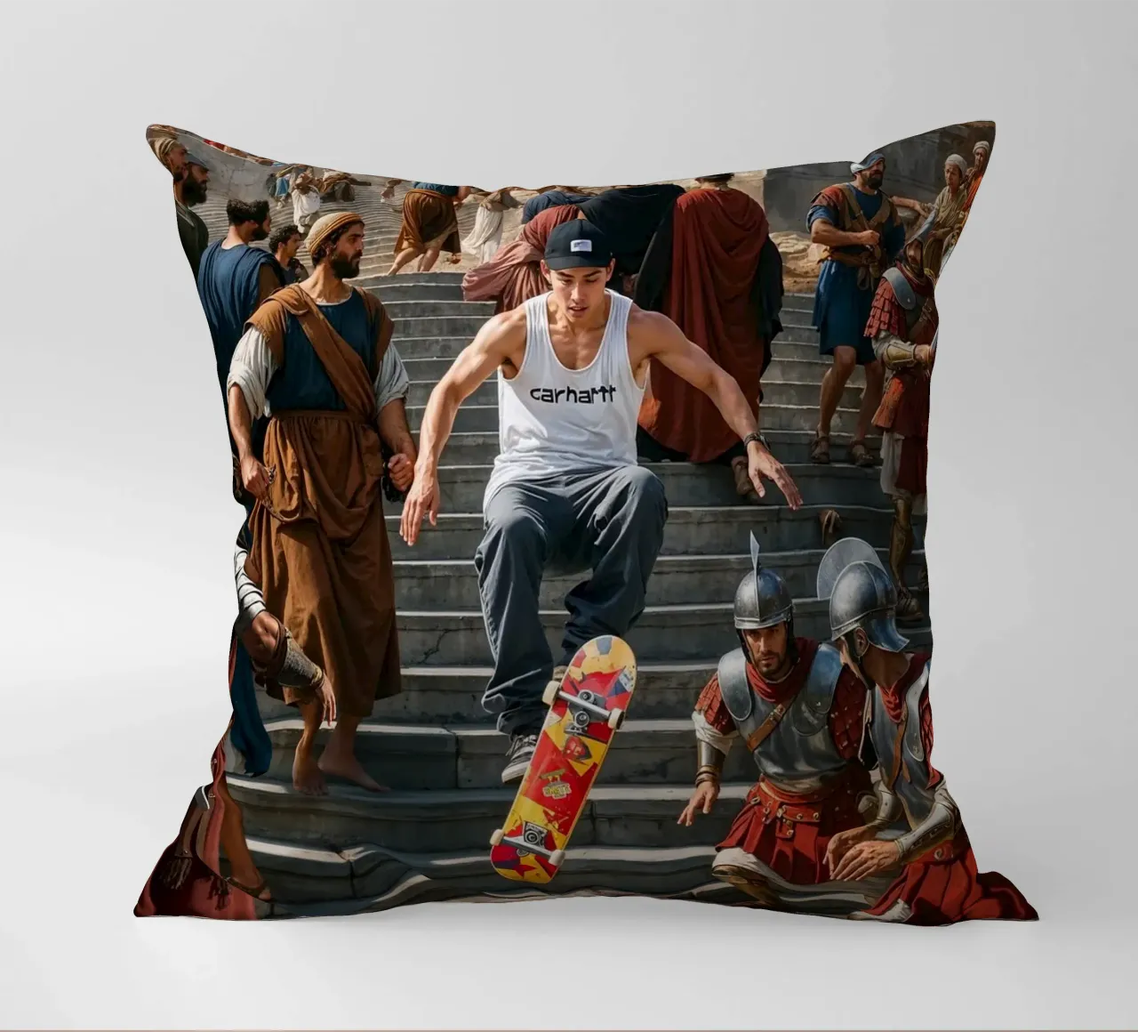 Skater's Rise : La Rome antique rencontre la rébellion moderne coussin de Renaissance Rebel