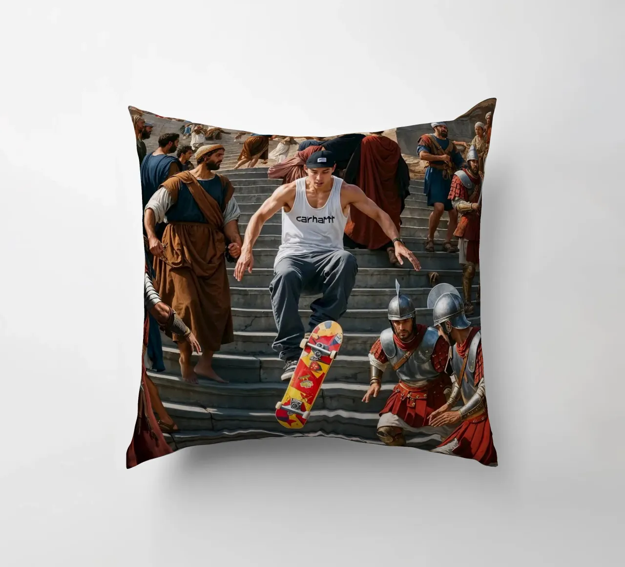 Skater's Rise : La Rome antique rencontre la rébellion moderne coussin de Renaissance Rebel