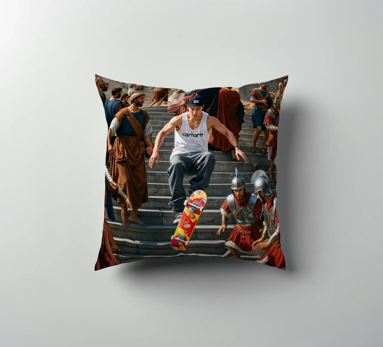 Skater's Rise : La Rome antique rencontre la rébellion moderne coussin de Renaissance Rebel