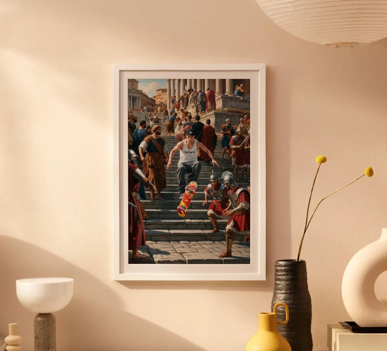 Skater's Rise: Altes Rom trifft auf moderne Rebellion Poster mit Holzrahmen von Renaissance Rebel