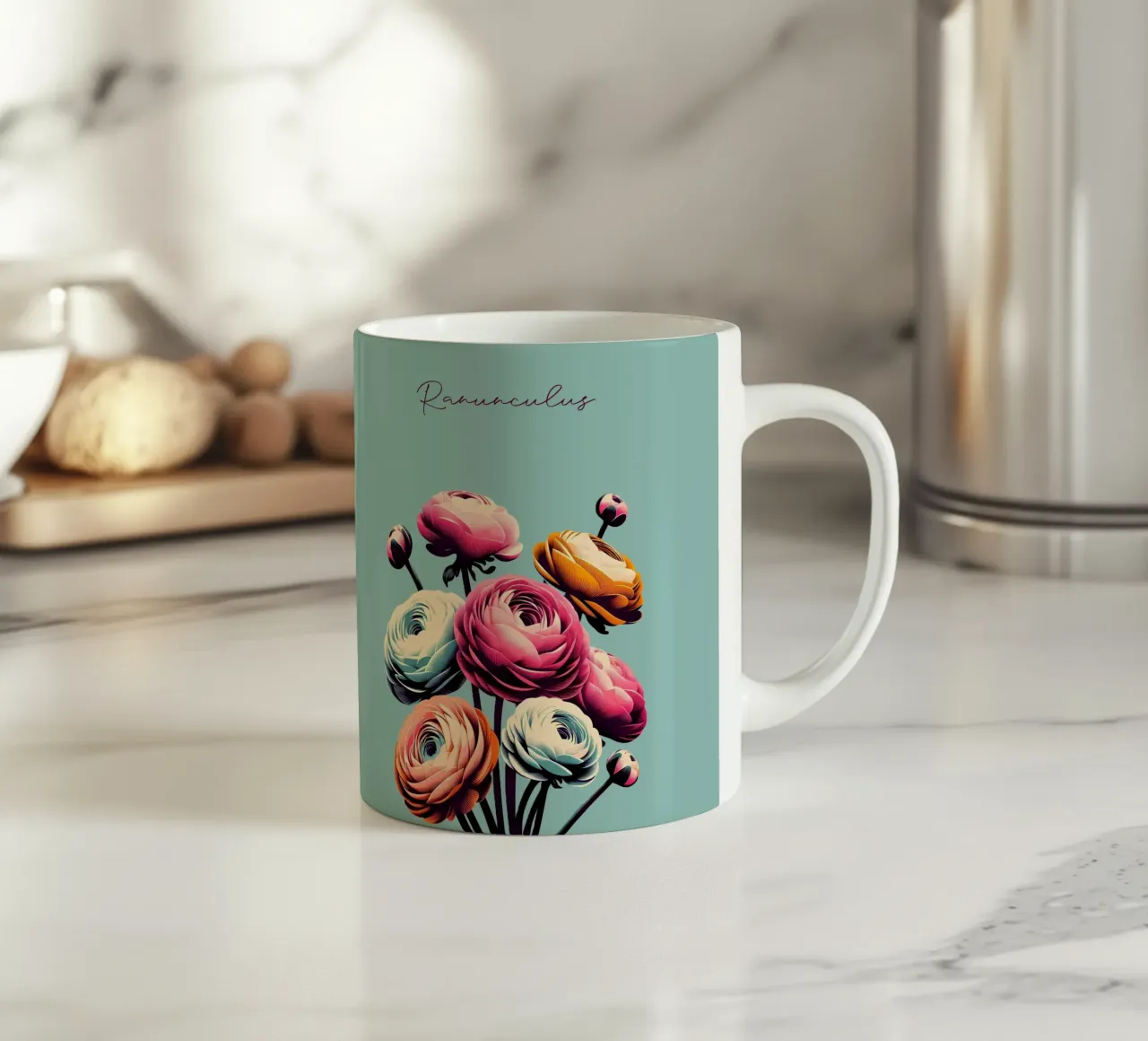 Ranunculus ceramic mug by Digital Naive