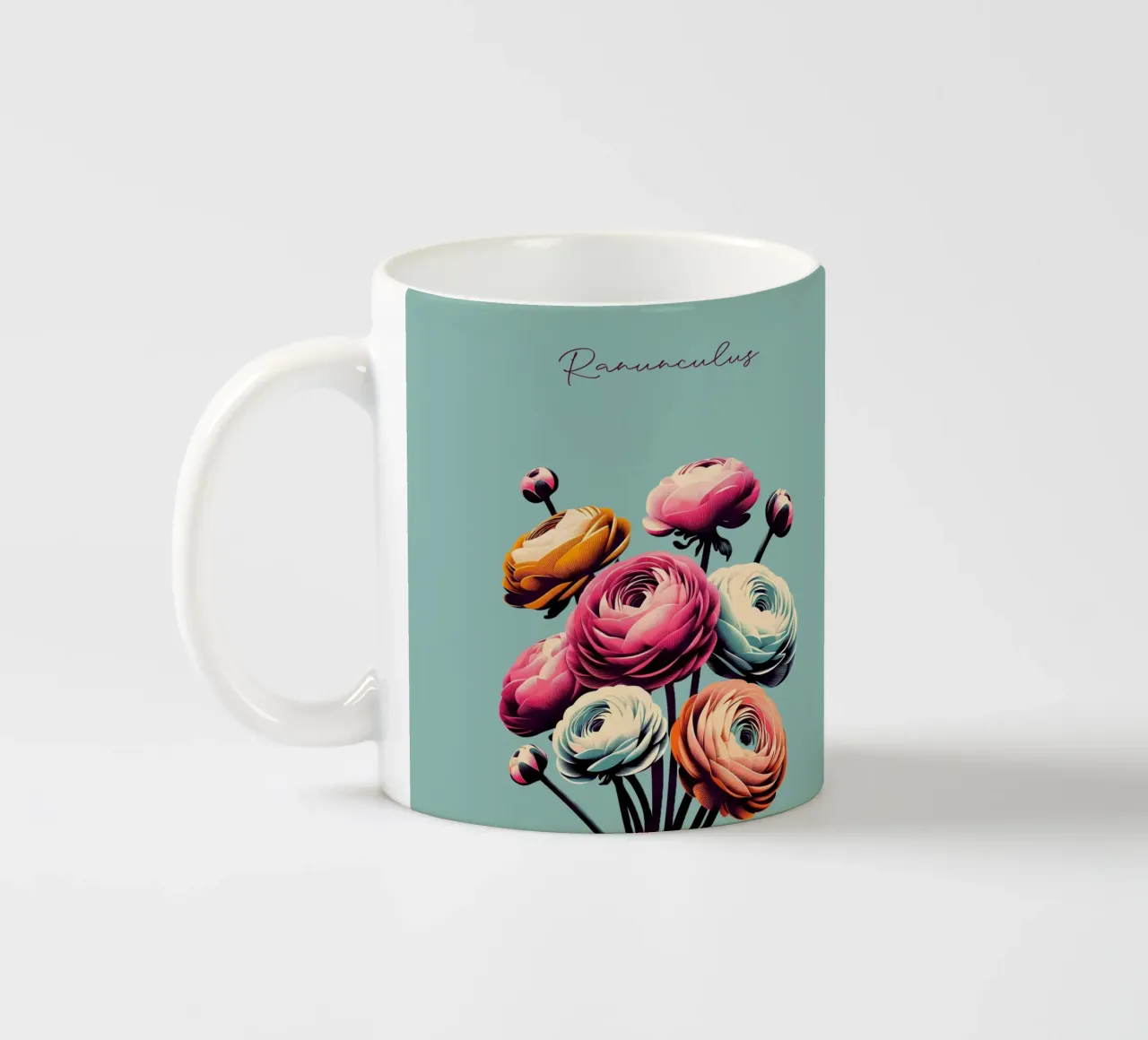 Ranunculus ceramic mug by Digital Naive