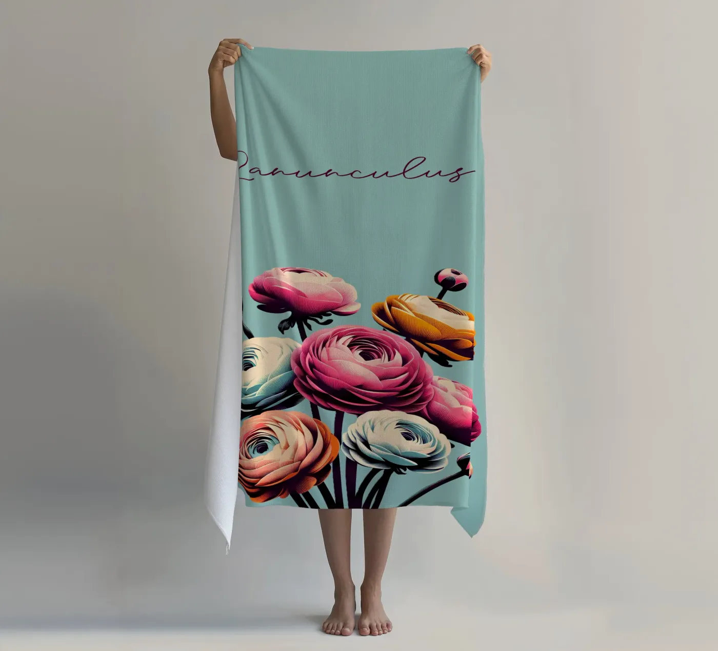 Ranunculus beach towel by Digital Naive