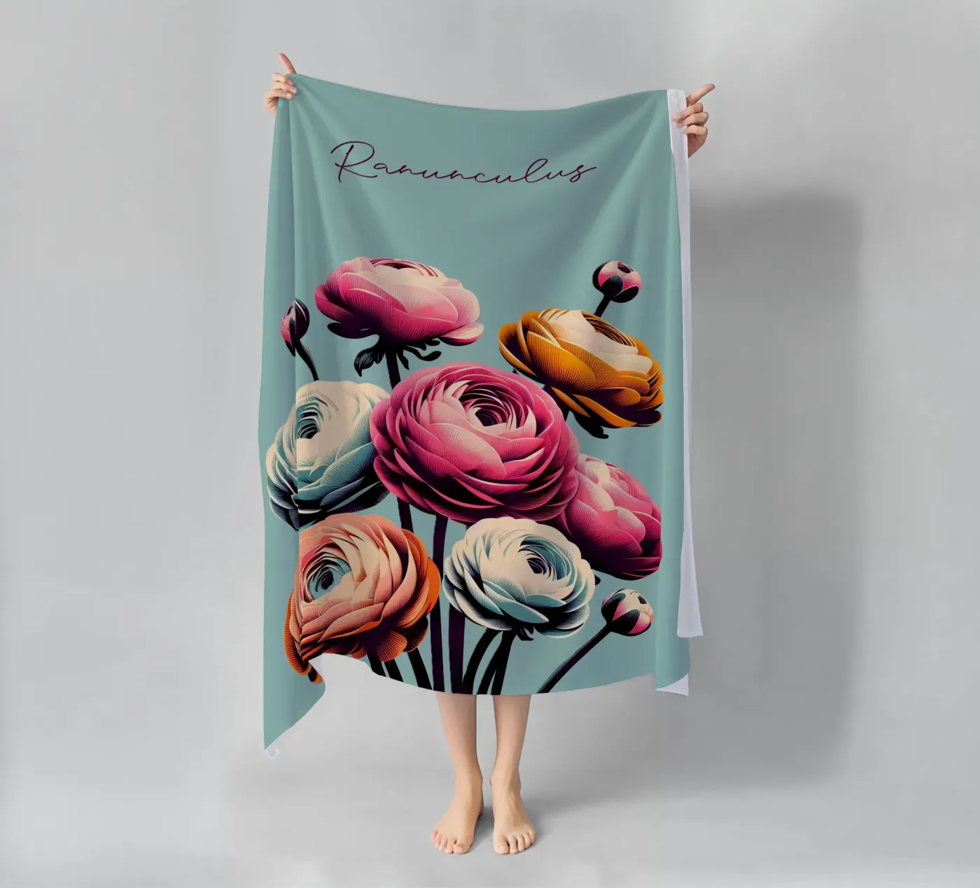 Ranunculus beach towel by Digital Naive
