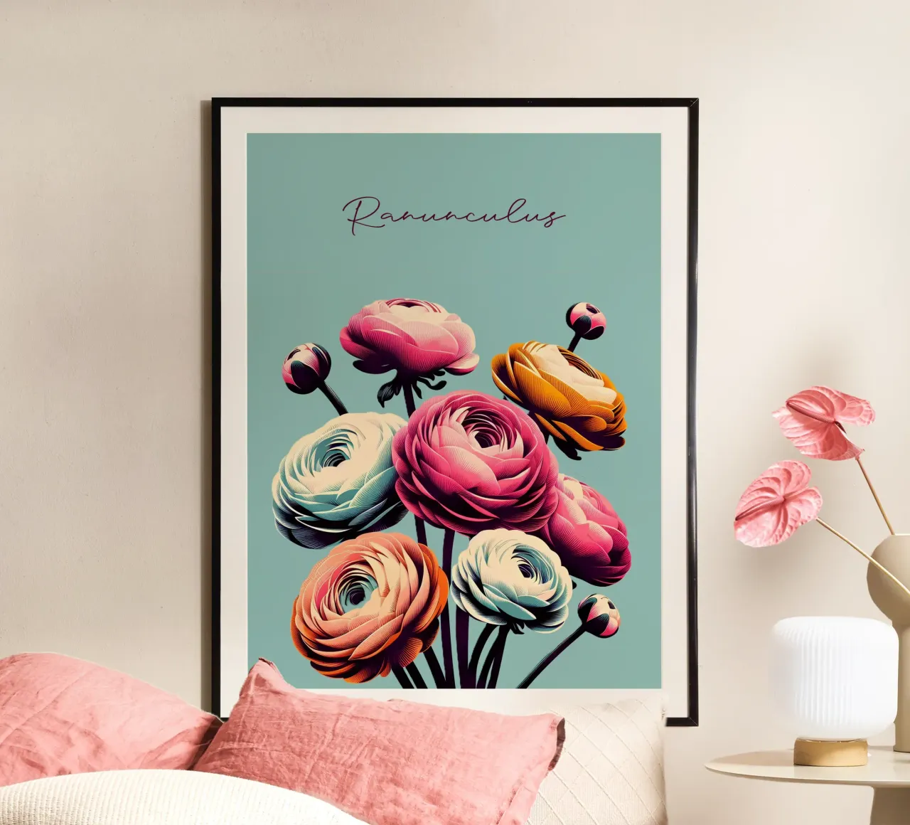 Ranonkel poster met houten frame van Digital Naive