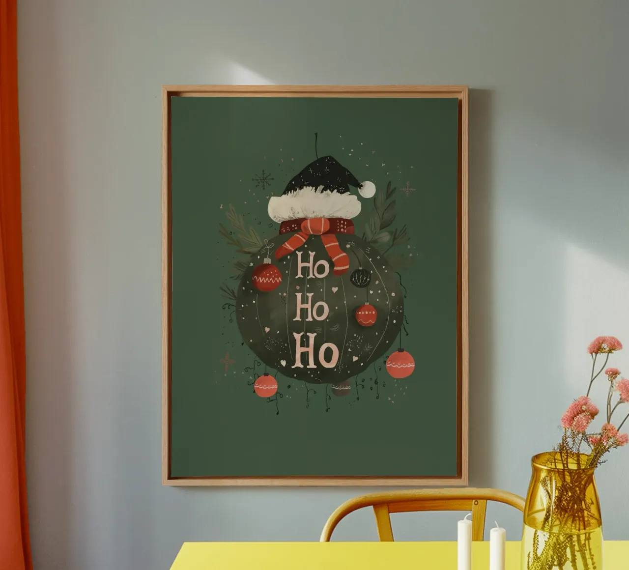 Festive Ho Ho Bauble Green canvas by ArtsySesta