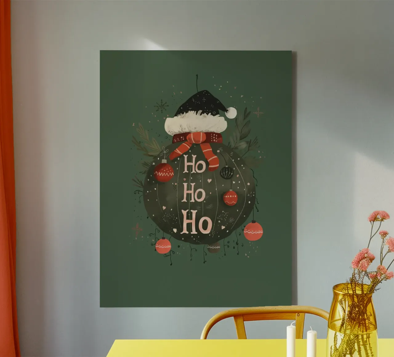Festive Ho Ho Bauble Green canvas by ArtsySesta