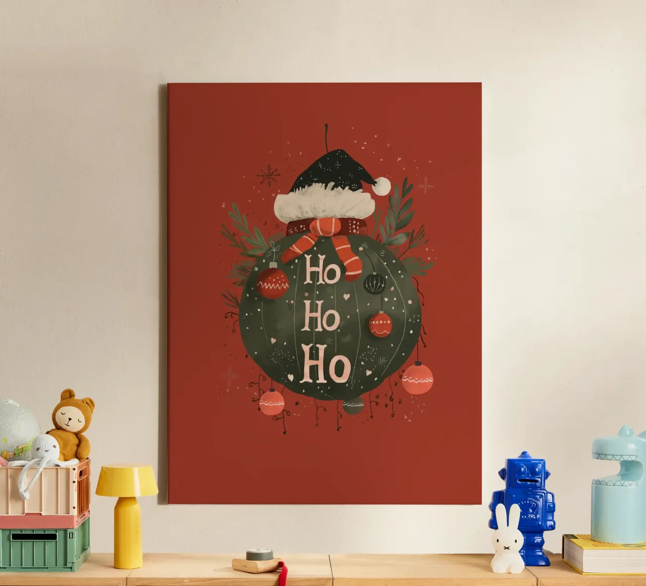 Festive Ho Ho Ho Bauble Red canvas by ArtsySesta