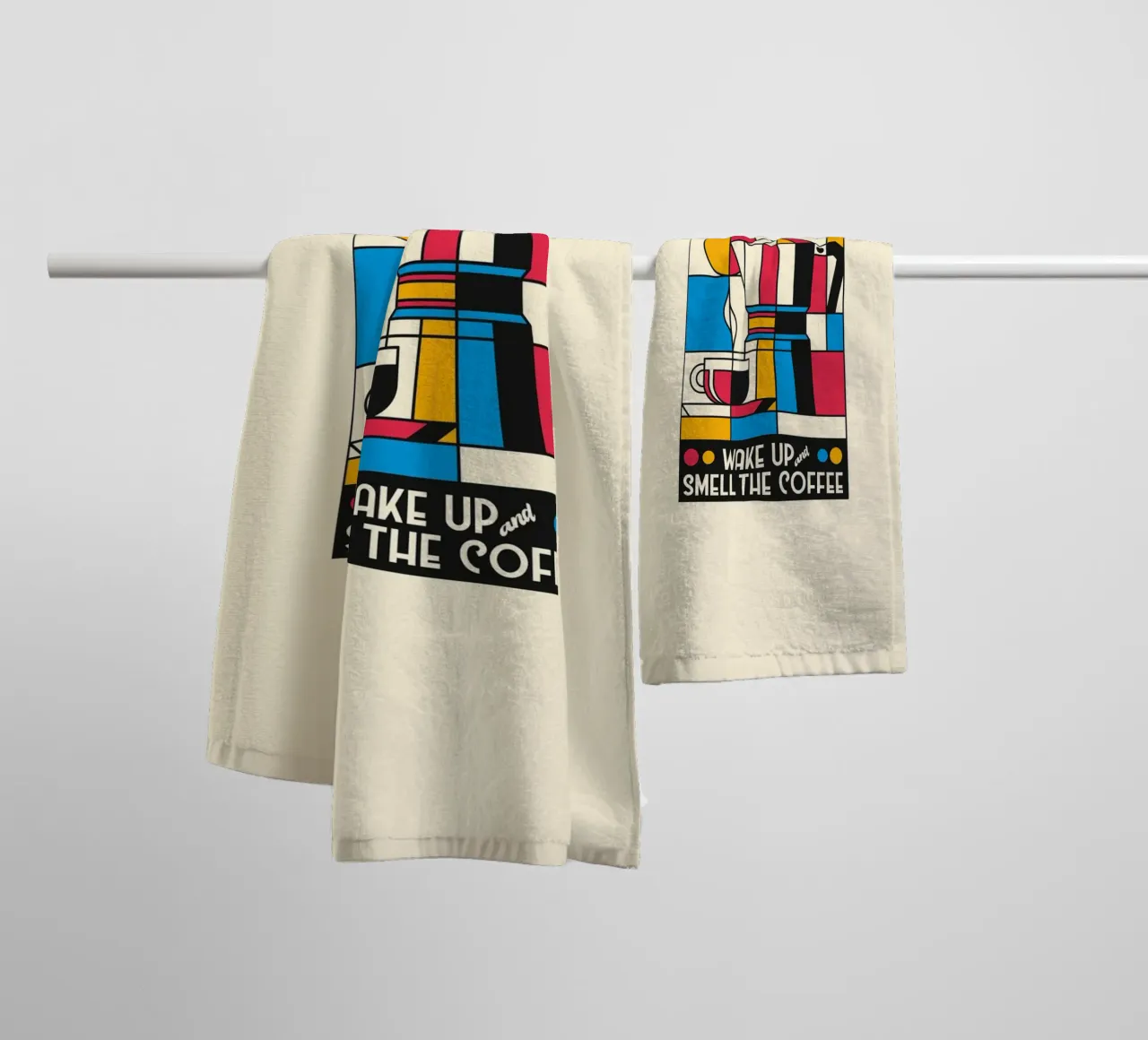 Wake Up And Smell The Coffee Mondrian asciugamano da bagno da Tobe Fonseca