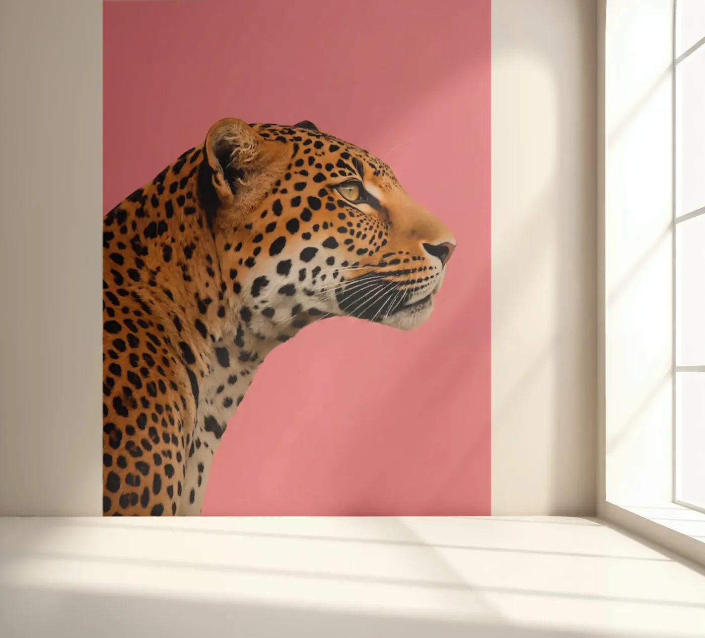 Leopard pink background fotobehang van Eliban