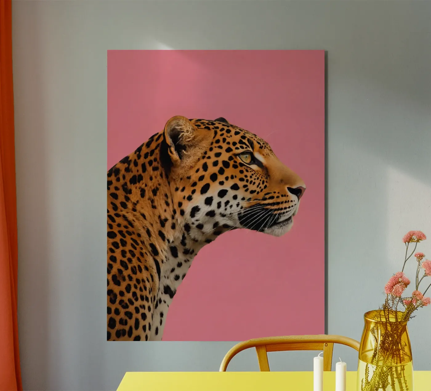 Leopard pink background alluminio dibond da Eliban