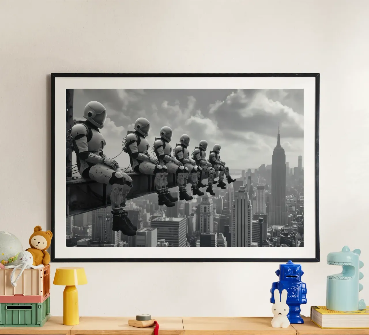 Robots lunchen bovenop een wolkenkrabber poster van Autofocus