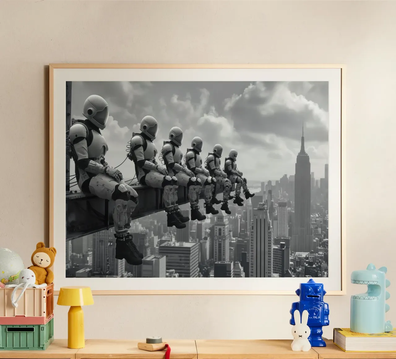 Roboter Mittagspause auf einem Wolkenkratzer Hahnemühle von Autofocus