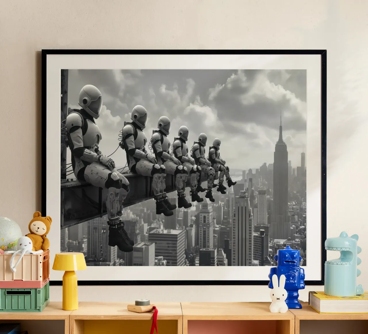 Roboter Mittagspause auf einem Wolkenkratzer Hahnemühle von Autofocus