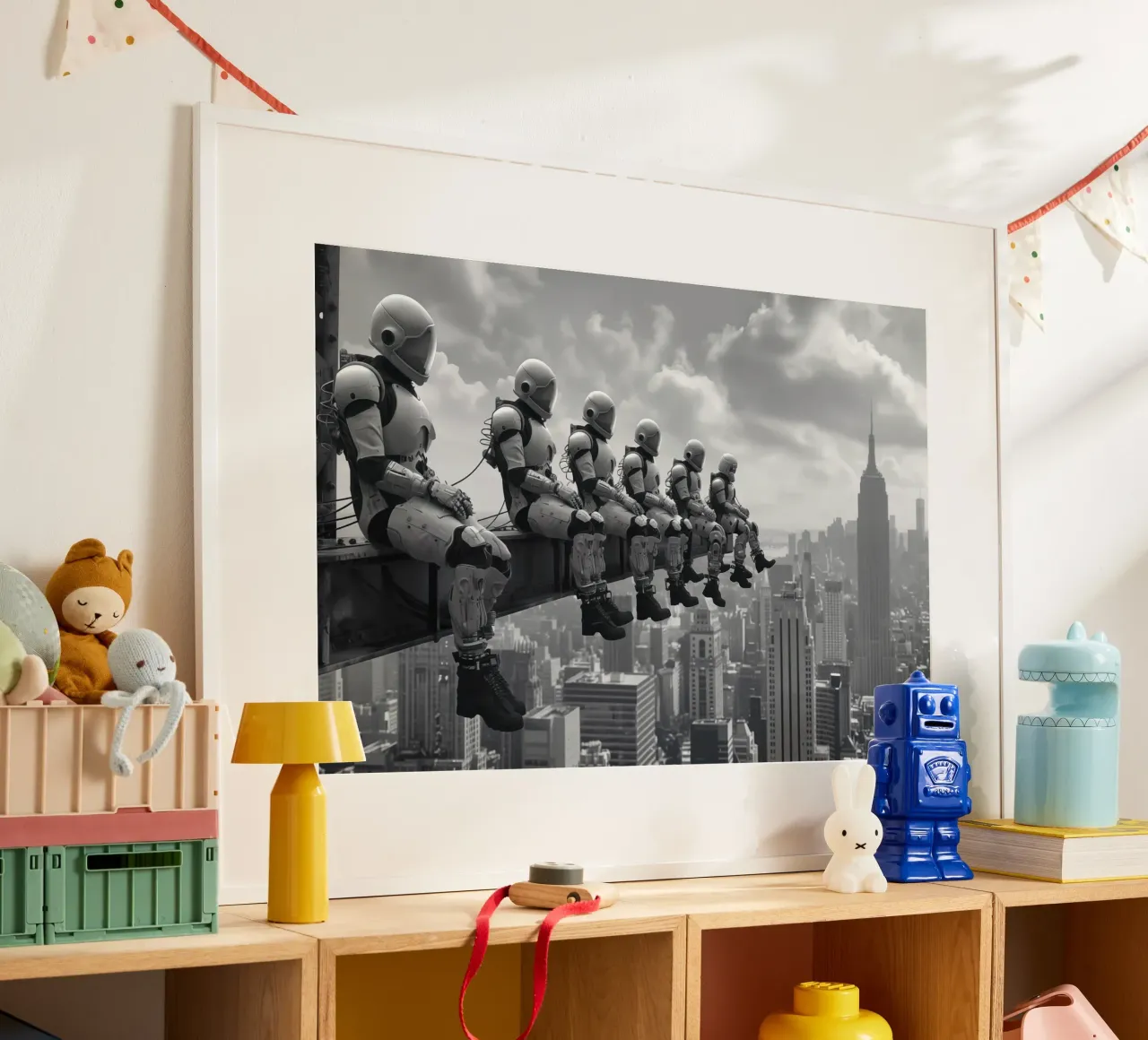 Robots lunchen bovenop een wolkenkrabber poster van Autofocus