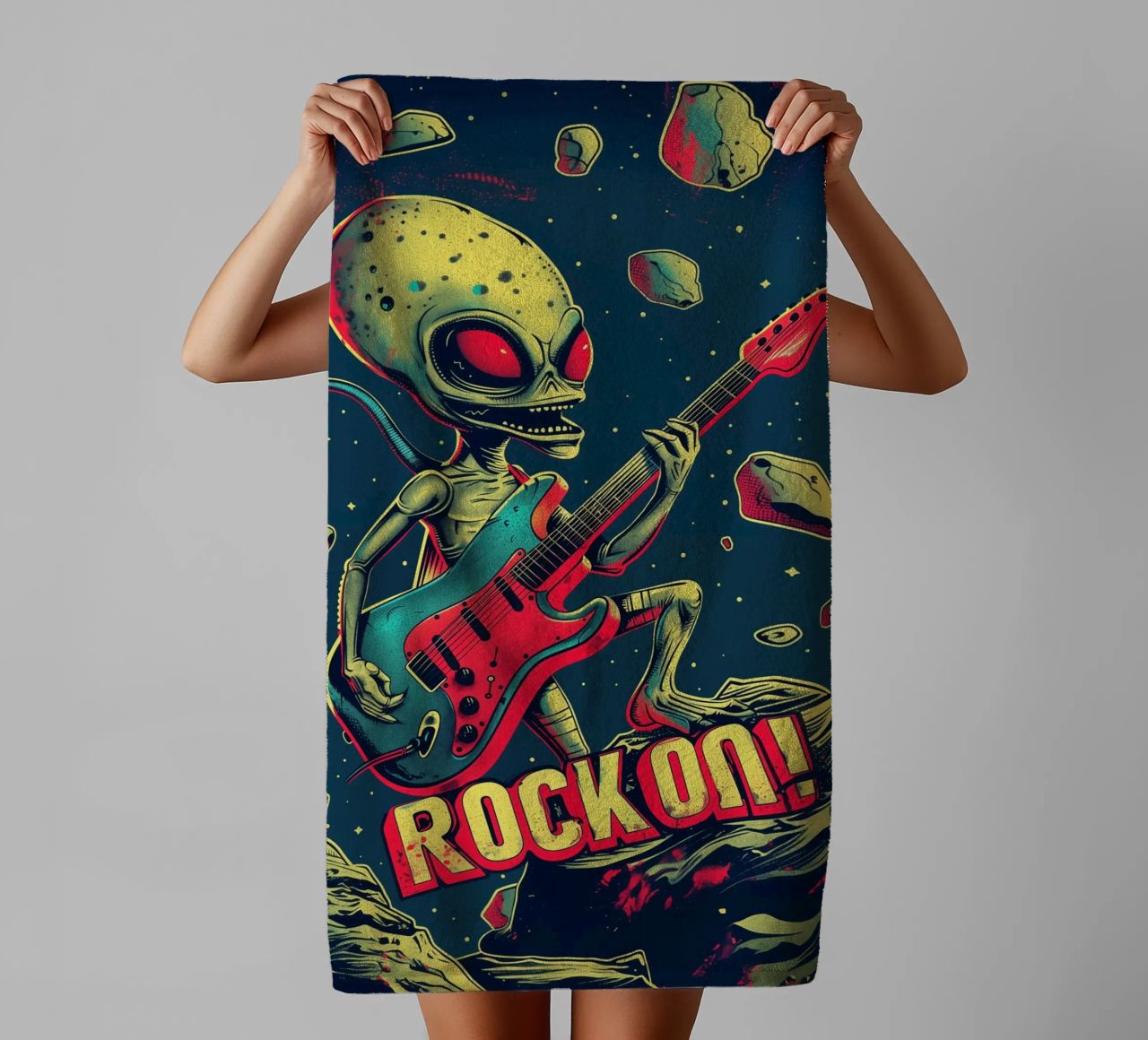 Hard Rock Alien mit Gitarre - Rock On Handtuch von Autofocus
