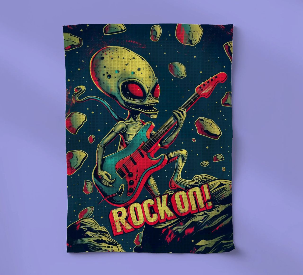 Hard Rock Alien mit Gitarre - Rock On Geschirrtuch von Autofocus