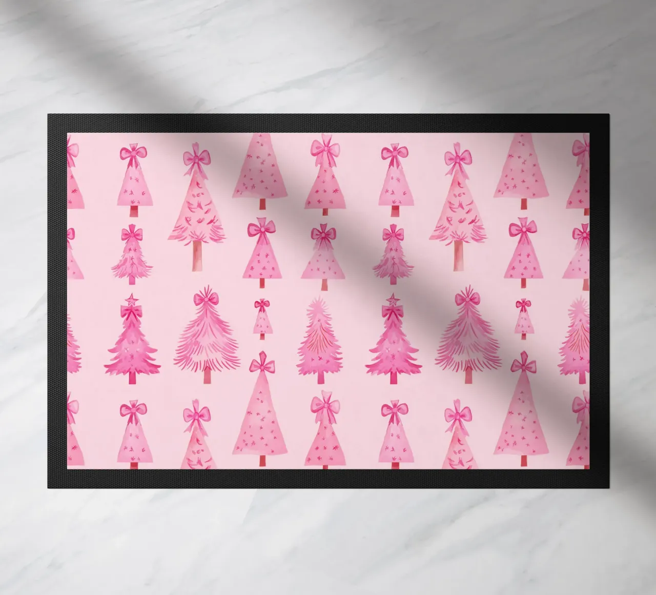 Pink Christmas Trees with Pink Bows - Coquette Christmas doormat by Gentle Echoes Art