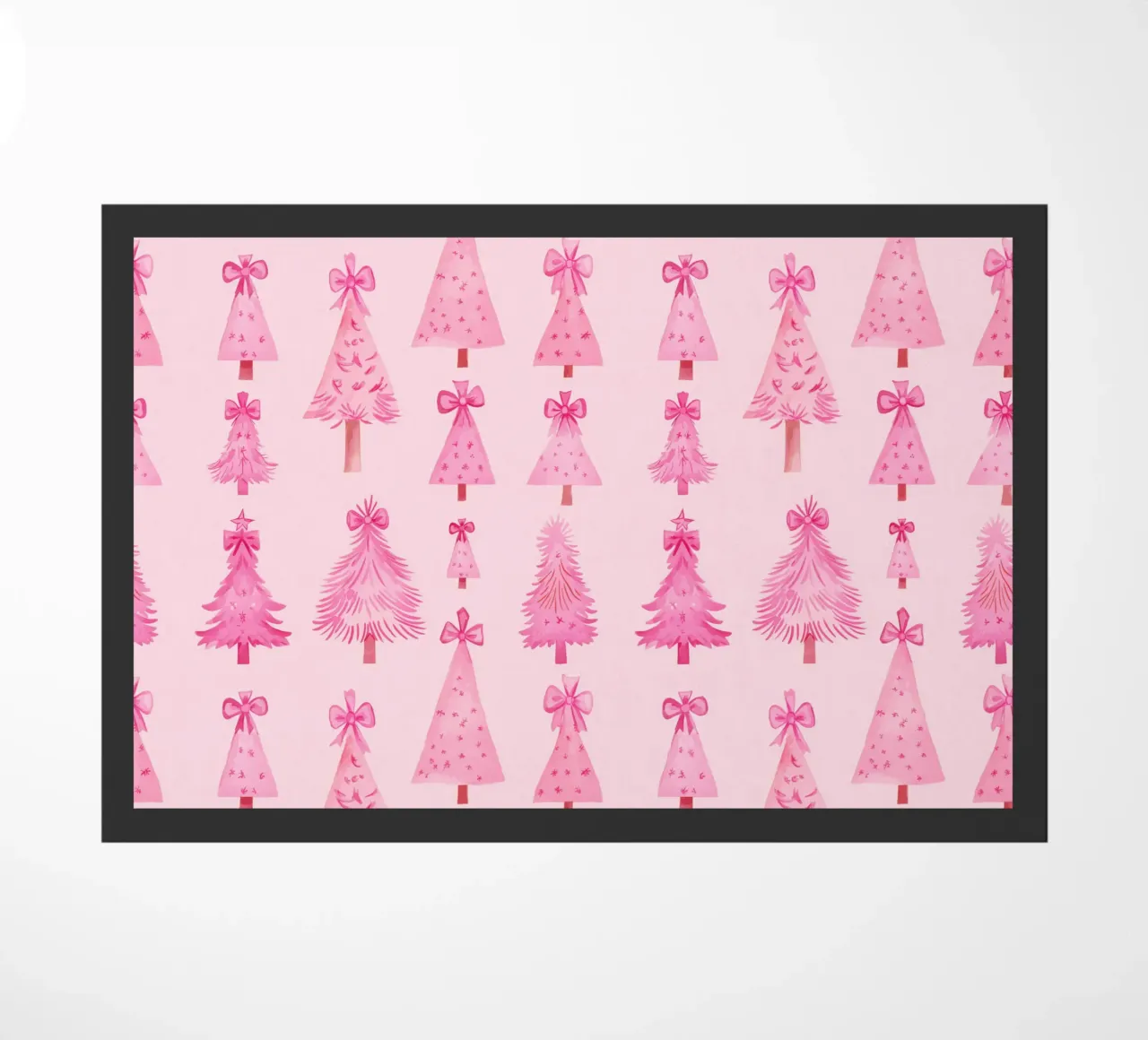 Pink Christmas Trees with Pink Bows - Coquette Christmas doormat by Gentle Echoes Art