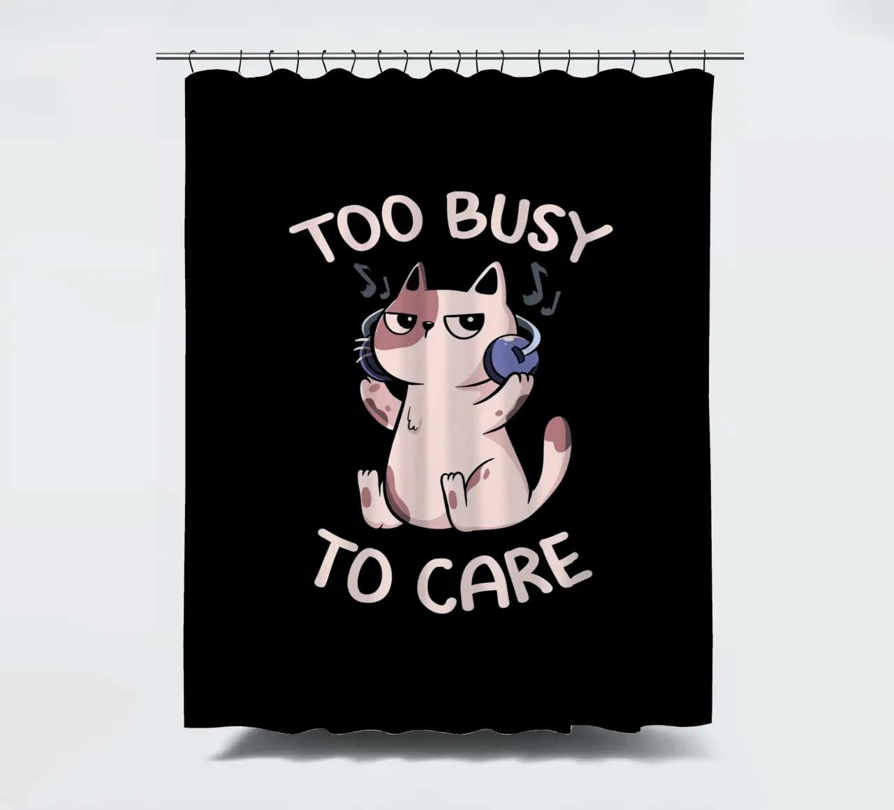 Too Busy to Care Antisocial Cat shower curtain by Tobe Fonseca