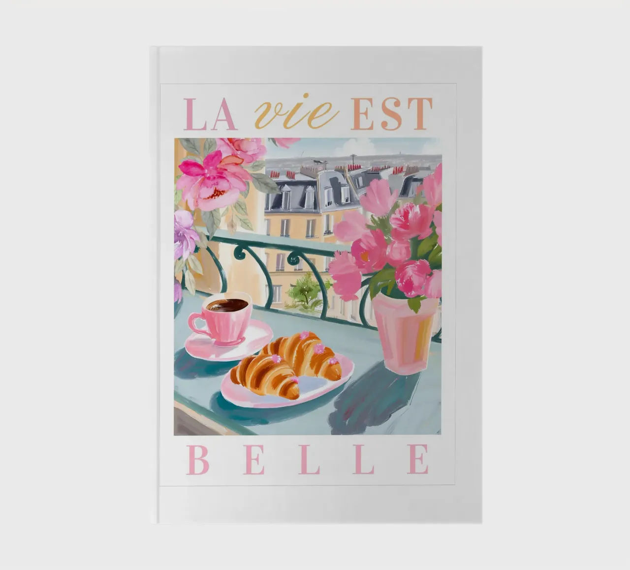 Paris Breakfast Print, Espresso and Croissants notebook by Bella Studio