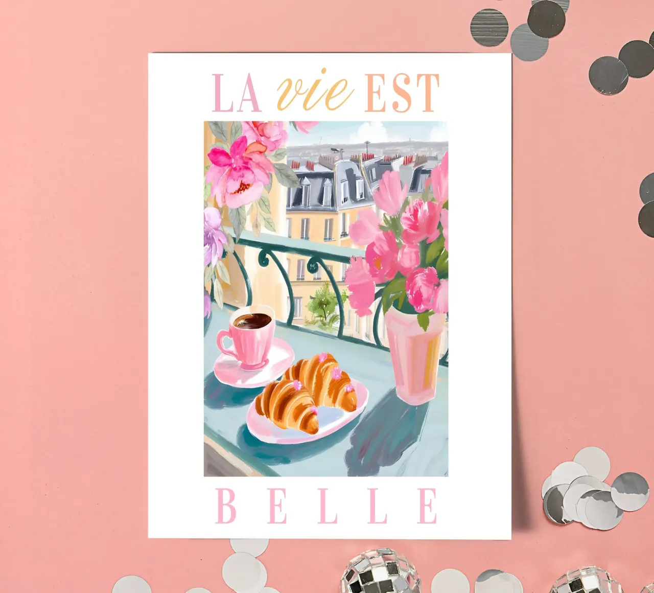 Paris Breakfast Print, Espresso and Croissants sticker sheet by Bella Studio