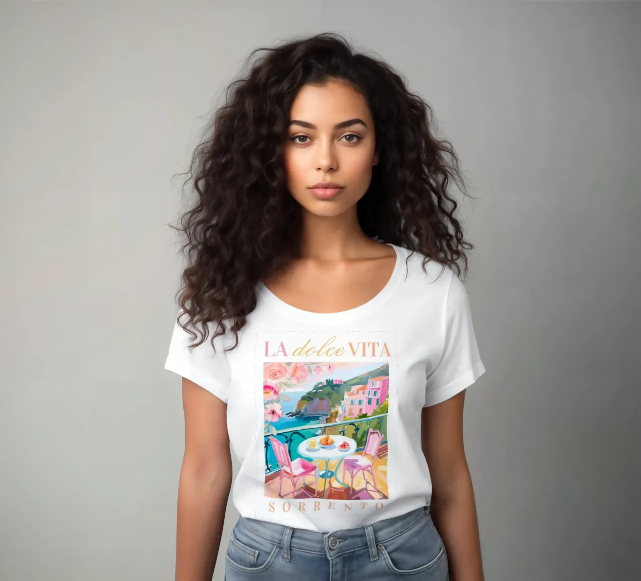 La Dolce Vita Brunch Print women's fitted t-shirt by Bella Studio