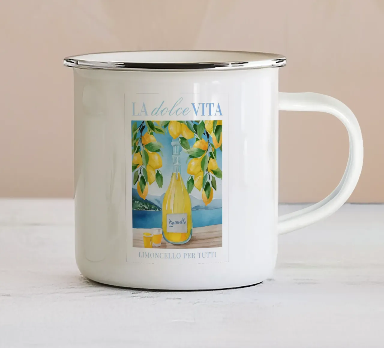 Limoncello Lemon Print tazza in smalto da Bella Studio