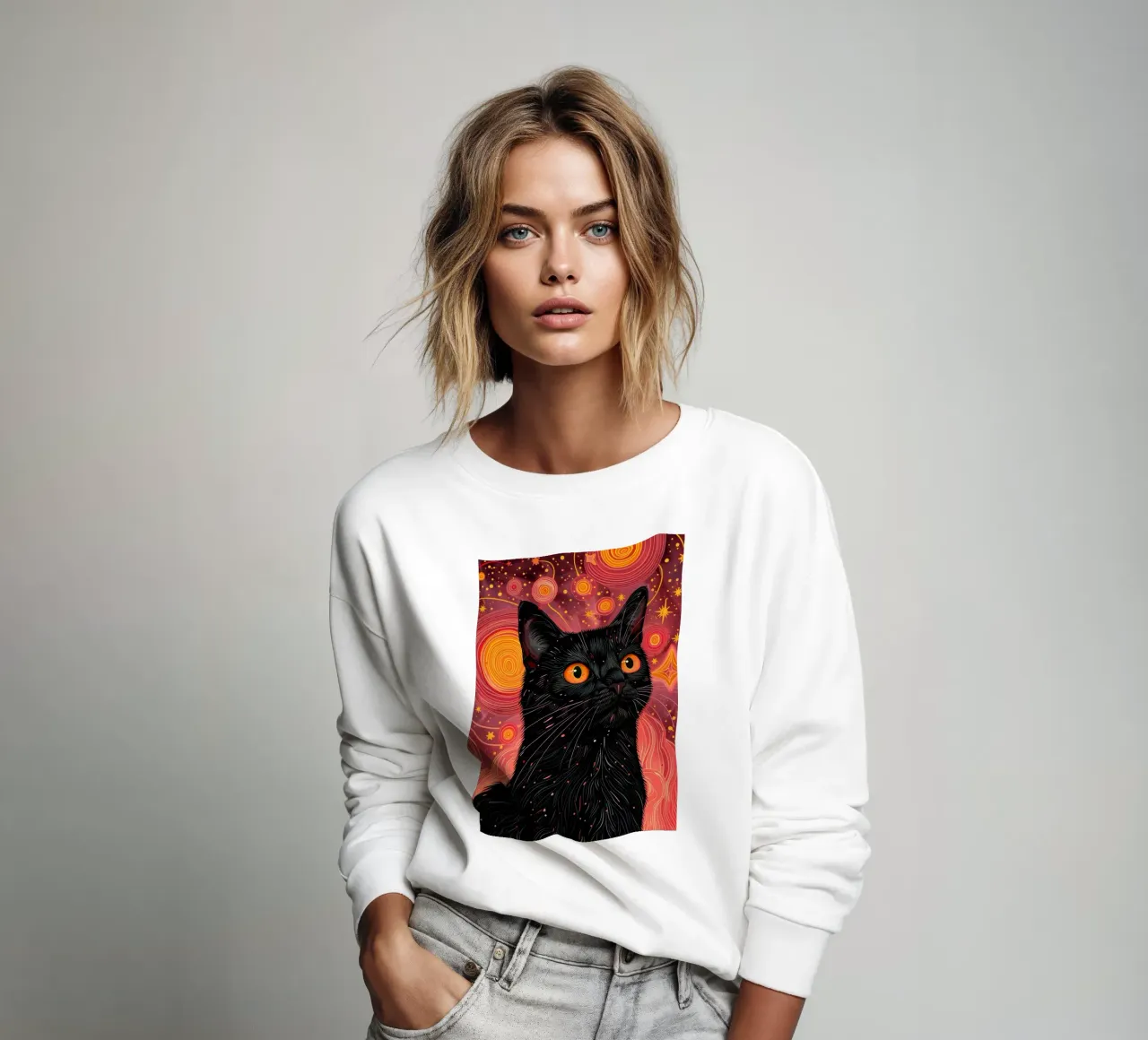Gatto nero e cosmo rosa felpa da Justyna Jaszke JBJart