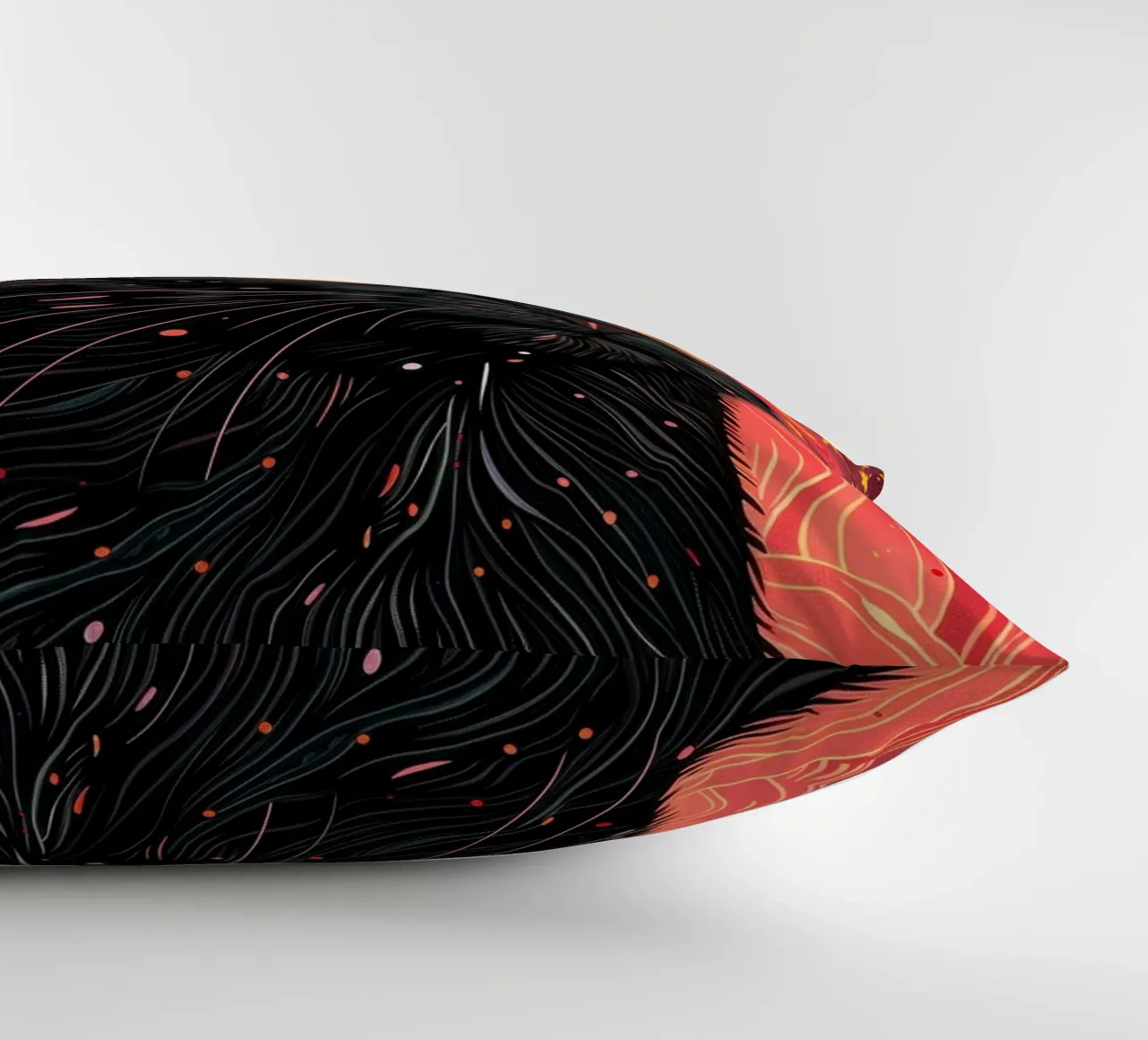 Black cat and pink cosmos decorative cushion by Justyna Jaszke JBJart