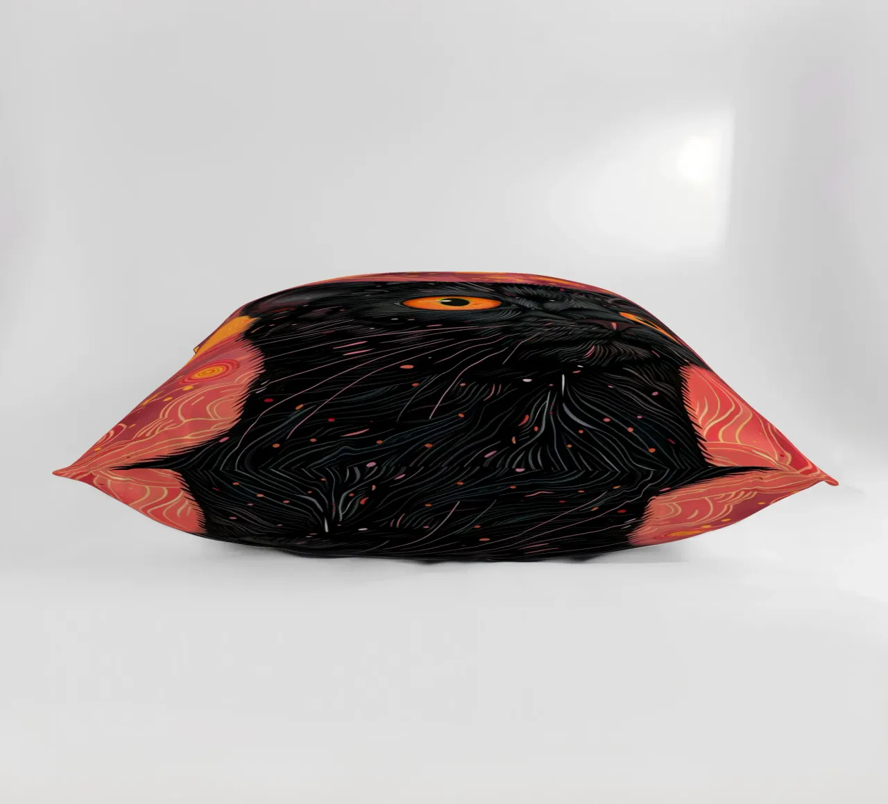 Black cat and pink cosmos decorative cushion by Justyna Jaszke JBJart