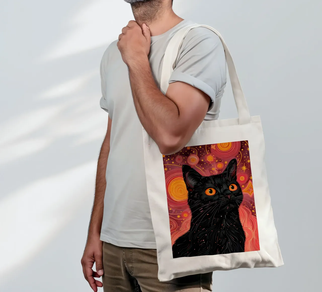 Black cat and pink cosmos tote bag by Justyna Jaszke JBJart
