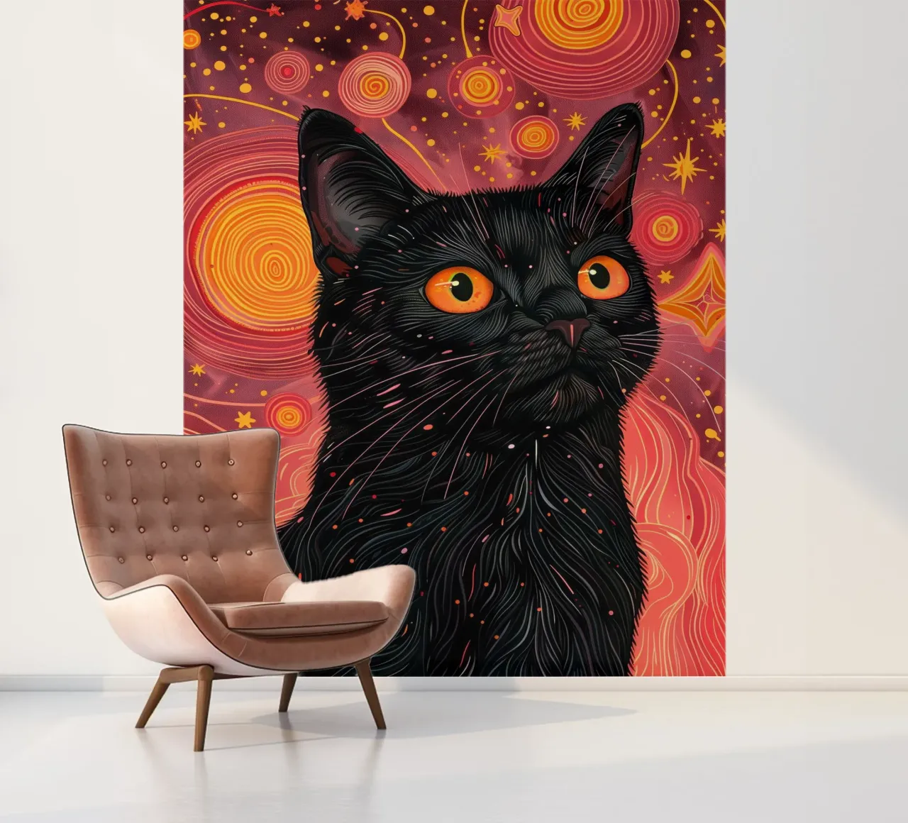 Black cat and pink cosmos photo wallpaper by Justyna Jaszke JBJart