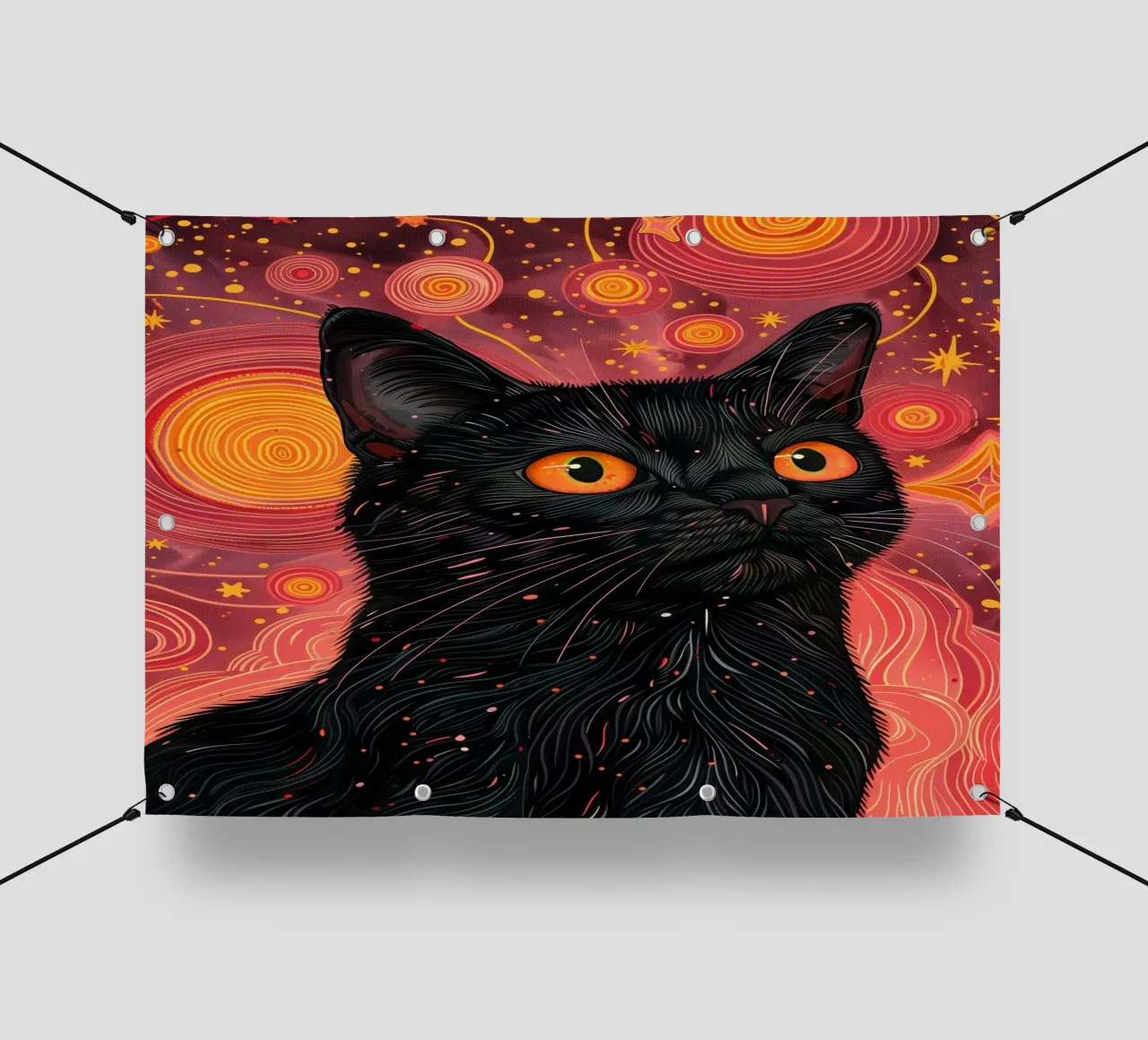 Gatto nero e cosmo rosa telo in pvc da Justyna Jaszke JBJart