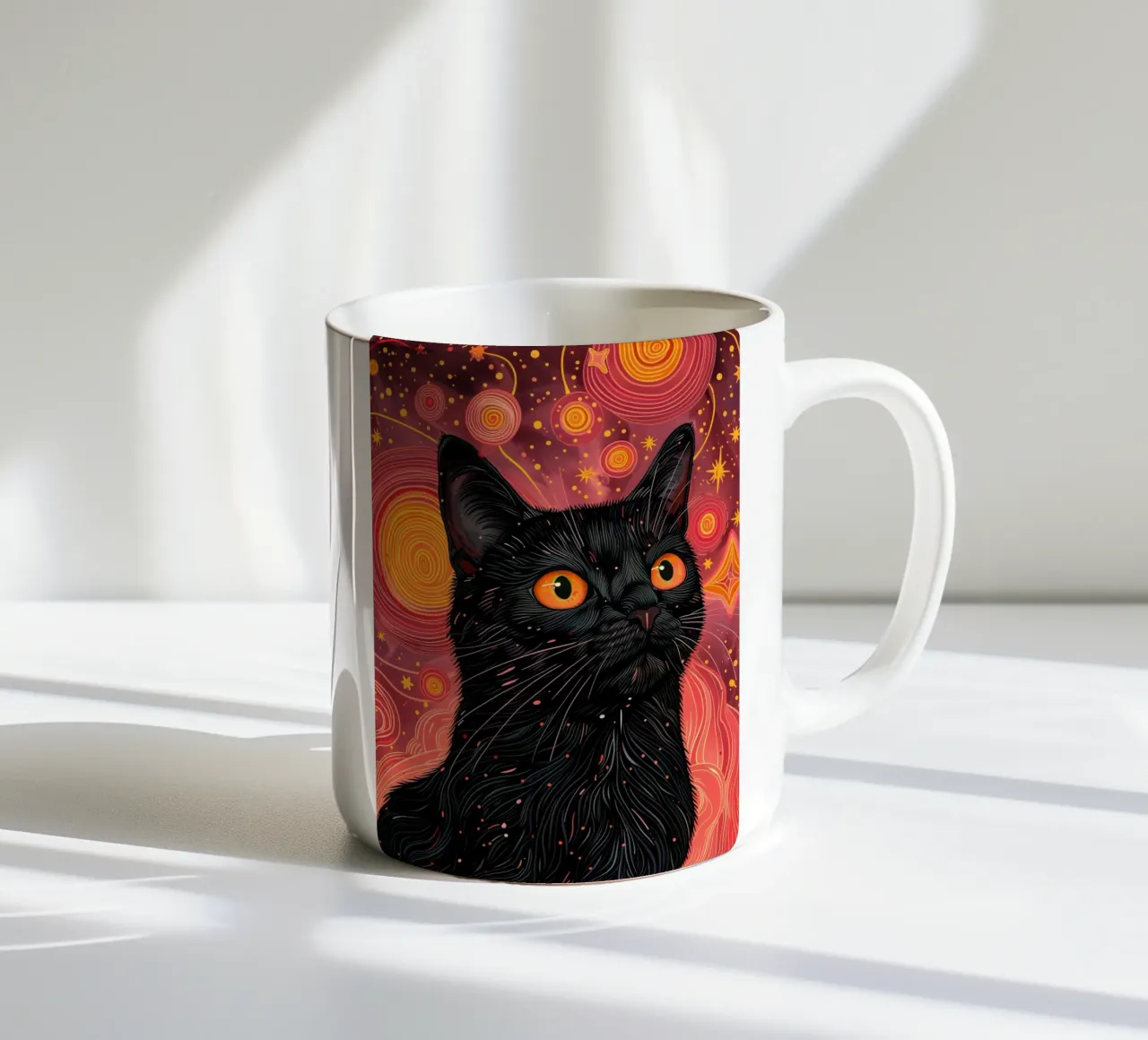 Gatto nero e cosmo rosa tazza in ceramica da Justyna Jaszke JBJart