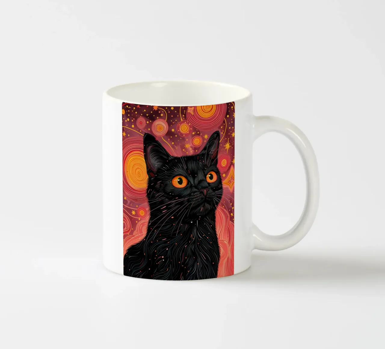 Gatto nero e cosmo rosa tazza in ceramica da Justyna Jaszke JBJart