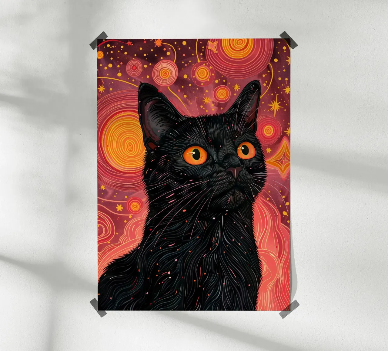 Gatto nero e cosmo rosa poster da Justyna Jaszke JBJart