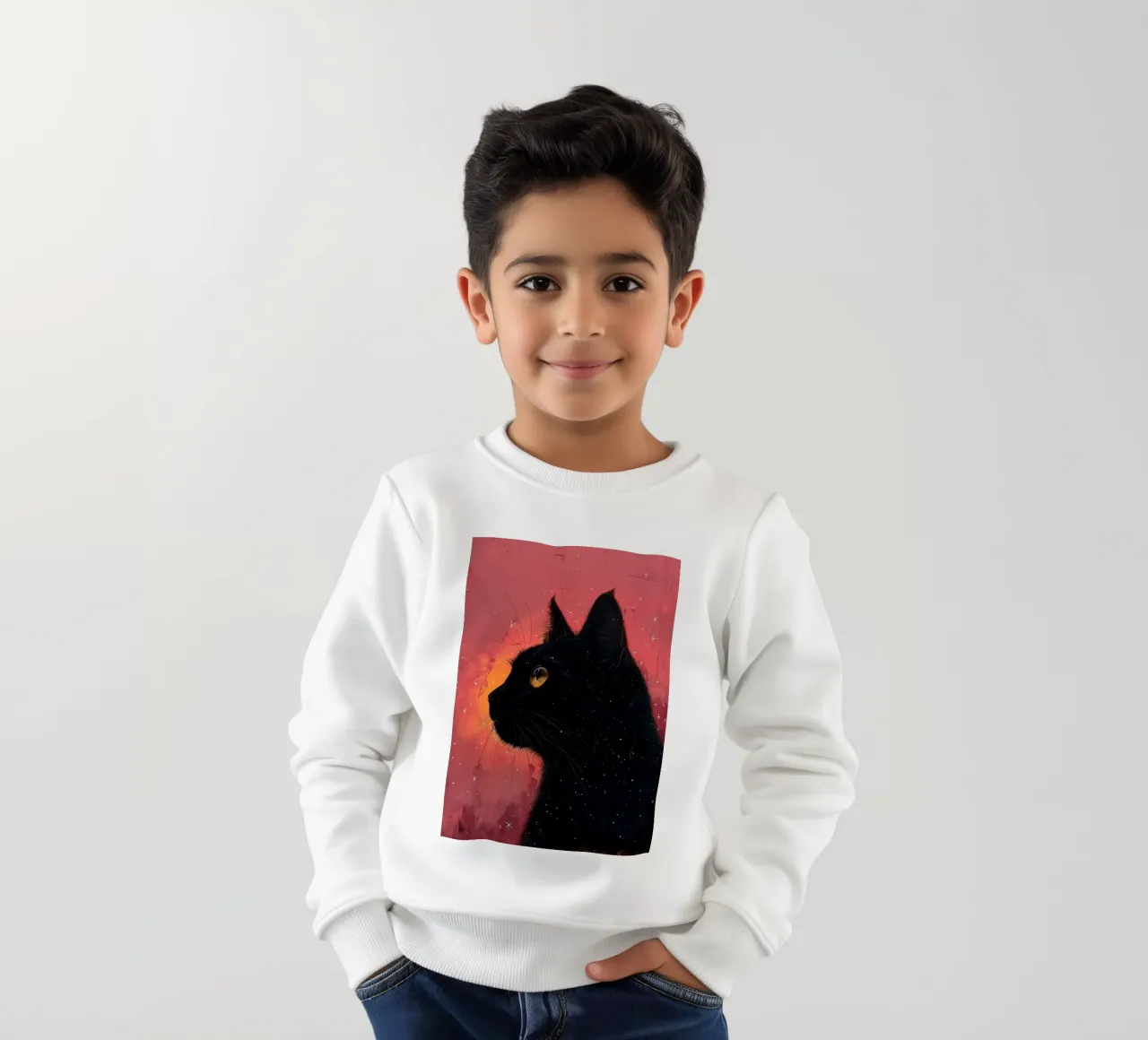 Gatto nero e cosmo rosa felpa bambino da Justyna Jaszke JBJart